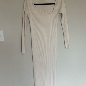 Elegant Cream Ribbed Knit Dress